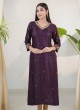 Wine Asymmetric Embroidered Straight Kurti